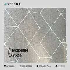 'Modern Lines' features a simple yet effective geometric pattern of interconnected diamonds. The clean white lines on a textured grey background create a contemporary and elegant look, suitable for any modern space.
