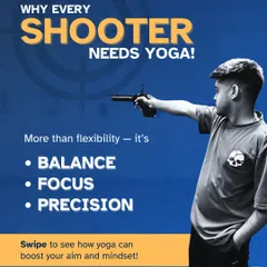 I incorporate yoga into my training because it builds the balance, focus, and precision essential for every shooter. This image introduces the concept of how mental and physical wellness boosts aim and mindset.