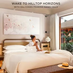 Wake up to hilltop horizons. Our suites are designed for serene mornings, where you can enjoy a private breakfast in bed while gazing out at the natural beauty from your balcony.