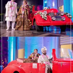 A grand entrance or exit in a vintage car adds a touch of classic Hollywood glamour to your wedding or engagement photos.