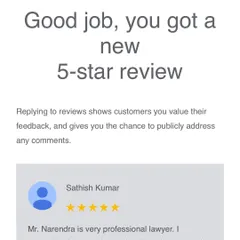 Receiving a 5-star review is always encouraging. It reinforces my commitment to providing professional and detailed legal services to every client.