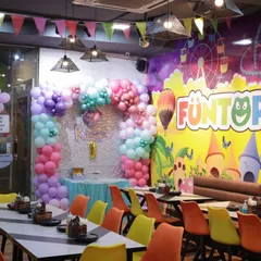 The party is ready to begin! The tables are set, the decorations are up, and the cafe is waiting for the happy guests to arrive.