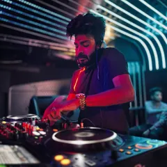Under the neon lights at Helium Pune, completely focused on the mix. The club environment is where I test new ideas and see firsthand what makes people move.