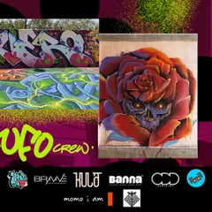 A promotional collage featuring the "Dead Rose" skull mural. This piece is one of my signature conceptual works, showing a darker, more figurative style.