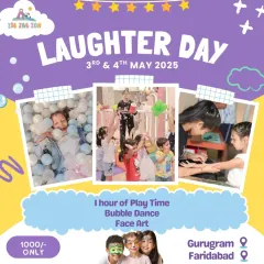 It's a Laughter Day celebration! Our special deal includes an hour of play time, a bubble dance, and face art for a day filled with giggles and joy.