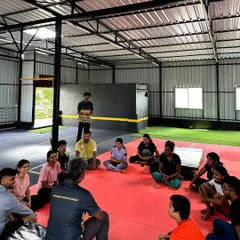 A shot from one of our gymnastics workshops. We gather as a group to break down skills, ask questions, and learn together.