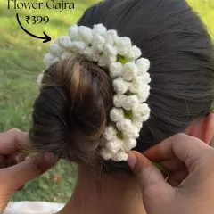Our beautiful white floral gajra, inspired by fragrant mogra, is the perfect finishing touch for an elegant traditional look. It's handmade and priced at just ₹399.