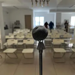 The view from the stage. Our flexible seating arrangement can be configured to host audiences of various sizes.