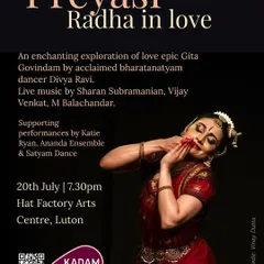 A poster for my production *Preyasi - Radha in Love*. This enchanting exploration of the Gita Govindam combines Jayadeva's ashtapadis with live music to delve into the many moods of love.