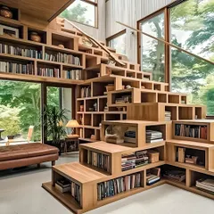 A truly unique storage solution where the entire staircase is a library. This design provides an incredible amount of shelving for books and decor, turning a functional element into a masterpiece.