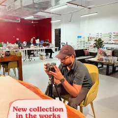Our photographer setting up for a shoot of our new collection. A lot of work goes into creating the beautiful images you see on our website.