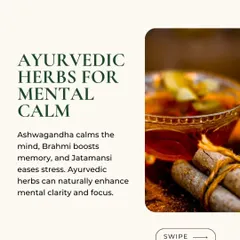 We have developed specific formulations to support mental wellbeing. This graphic explains how key Ayurvedic herbs like Ashwagandha and Brahmi work to enhance mental clarity, reduce stress, and promote emotional balance.