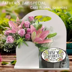 Our cake and floral hampers are a perfect all-in-one gift for special occasions like Father's Day. This hamper features one of our signature cakes paired with a beautiful, fresh bouquet of lilies and roses, all delivered together across Delhi-NCR.