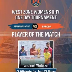 We are incredibly proud of our student Vaishnavi Mhalaskar, named Player of the Match in the West Zone Women's U-17 Tournament. We are committed to developing top-tier talent in girls' cricket.