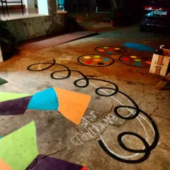 Mapping out the "Backward Walk" and "Twister" sections of the interactive floor mural. Every element is designed to encourage a specific movement, turning the ground into a fun and challenging fitness game for kids and adults.