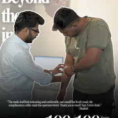 "The studio itself feels welcoming and comfortable." We believe the environment is just as important as the art. Here's a look at our artist Ankit working with Shailesh on his meaningful compass tattoo.