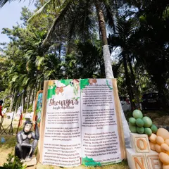 A personalized storybook entrance for Shourya's jungle adventure, sharing sweet details and milestones from his first year.