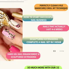 My courses are packed with value, covering everything from creating nails that last 4-6 weeks to mastering sculptured extensions in under an hour. We also teach you how to start and run a successful nail business.
