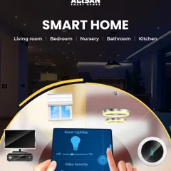 My smart home solutions cover every room, from the living room to the nursery. This graphic illustrates how you can manage lighting, security, and blinds from a single tablet interface.