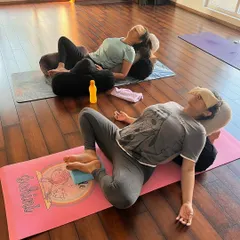 See how we use a combination of bolsters and blocks to create a fully supported restorative pose. This setup allows for complete muscular release and deep relaxation, which is vital for both mother and baby.