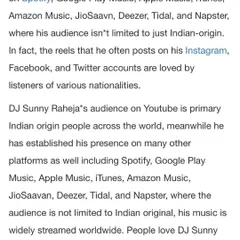 This part of the article highlights my music's reach on global platforms like Spotify, Apple Music, and JioSaavn, connecting with audiences worldwide.