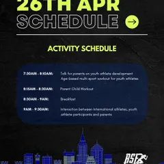 The detailed schedule for our Next Gen Event. We cover topics on youth athlete development, host a parent-child workout, and facilitate interactions with professional athletes.