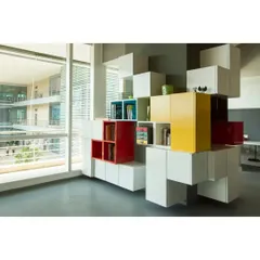 For a digital agency, we had some fun with the idea of 'pixels'. This storage unit isn't just for storing things; it's a playful, three-dimensional feature that brings the company's 8-bit theme to life, wrapping around the building's columns.