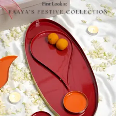 Here is a first look at our festive collection. The 'Symbols of Celebration' trays are designed to do more, from holding laddoos and diyas to becoming the centerpiece of your festive table.