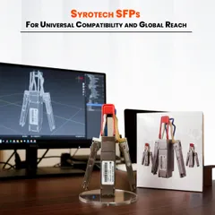 Our Syrotech SFPs are engineered for universal compatibility and global reach. This image showcases the precision design of our modules, which are available on the GeM portal and backed by our commitment to certified quality and reliable performance.