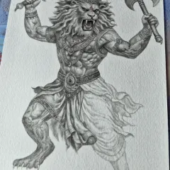 A fierce and powerful sketch of Mahavatar Narsimha. I use detailed shading to capture the muscular form and intense energy of the deity.