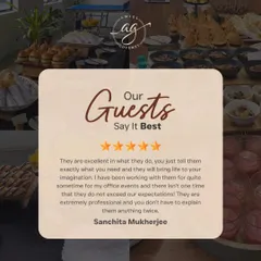 Join the rave. This wonderful review from Sanchita Mukherjee praises my team's ability to bring her imagination to life for her office events, highlighting our professionalism and excellence.
