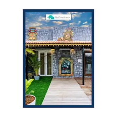 This unique entryway demonstrates my creative approach to architecture and landscaping. I combined a rustic stone facade with a clean wooden walkway and a strip of bright artificial grass, creating a welcoming and texturally rich entrance to the home.