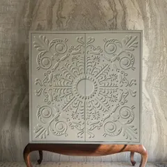 This is our bespoke cabinet-style bar, designed for a client in Muradabad. When closed, the intricately carved doors present a unified, artistic facade, concealing the bar within and allowing the piece to function as a sculptural object in the room.