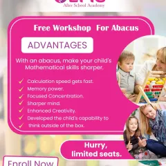 My free abacus workshop is the perfect introduction to boosting your child's brainpower. This poster outlines the key advantages, from faster calculation and better memory to enhanced creativity.
