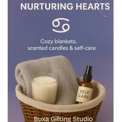 For the nurturing Cancer, a cozy hamper with a soft blanket, scented candles, and self-care items is the perfect way to show you care.