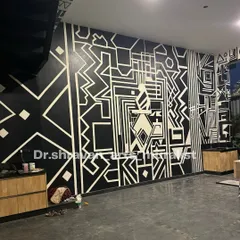 This African-themed pattern art was a great challenge. Getting the crisp white lines perfect required a new level of precision, resulting in a bold and rhythmic design.