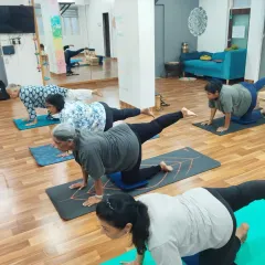 The wonderful ladies of our Golden Age batch demonstrate their commitment to staying active and healthy, practicing together in a supportive environment.