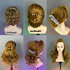 A collection of some of my favorite hairstyles created on mannequins, from intricate buns to soft, open curls.