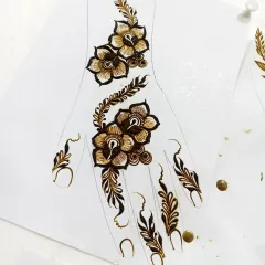 A beautiful floral design practiced on a hand template. This helps you understand placement and flow before working on a real person.
