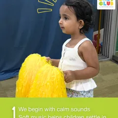 We always begin our music sessions with calm sounds. This helps children settle in, feel comfortable in the space, and get ready to explore the world of rhythm and melody at their own pace.