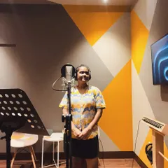 Just me in my happy place, the recording studio. This is where I spend my days chasing the perfect take, fully equipped with a professional microphone and setup to ensure broadcast-quality audio.