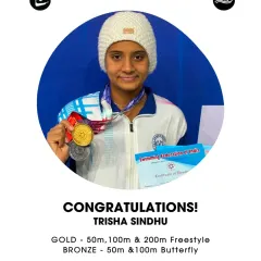 Congratulations to Trisha Sindhu for her incredible haul at the 51st Junior National Swimming Championship, securing three gold medals in freestyle and two bronze medals in butterfly.