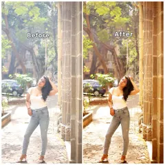 Before and after: Here, I enhanced the natural sunlight, corrected the colors, and brightened the image to create a vibrant, sun-kissed look for this outdoor portrait.