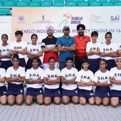My formidable U-16 girls' team, ready for action at the 1st Khelo India Women's Hockey League. We build our teams with a strong sense of unity and a shared goal of dominating the competition.