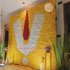 A closer look at the finished Satyanarayana Pooja backdrop. The sheer scale and detail of the flower namam is something I am very proud of.