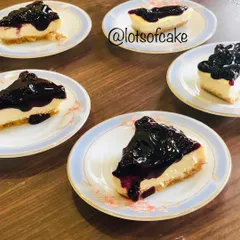 You can't go wrong with a classic blueberry cheesecake. Mine has a buttery biscuit base, a rich and creamy cheese filling, and is topped with a generous layer of homemade blueberry compote.