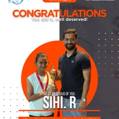 Congratulations to our student Sihi R. on her well-deserved winner's trophy. Her success is a result of her consistent effort and the guidance of our coaching team.