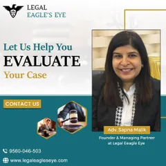 Let us help you evaluate your case. As an experienced legal consulting firm, we provide an eagle eye view on your legal issues. This image features our founder, Advocate Sapna Malik, ready to provide expert guidance.