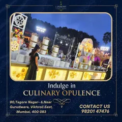 For grand celebrations, I design opulent buffet displays that are a feast for the eyes. This setup for a large wedding features elegant lighting, multi-level serving stations, and a wide array of dishes to create a truly luxurious experience.