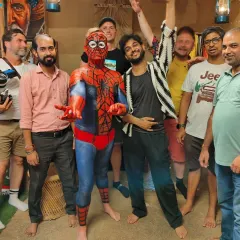 The whole team with the finished Spiderman. This was a fun and collaborative project with our client from Iceland.